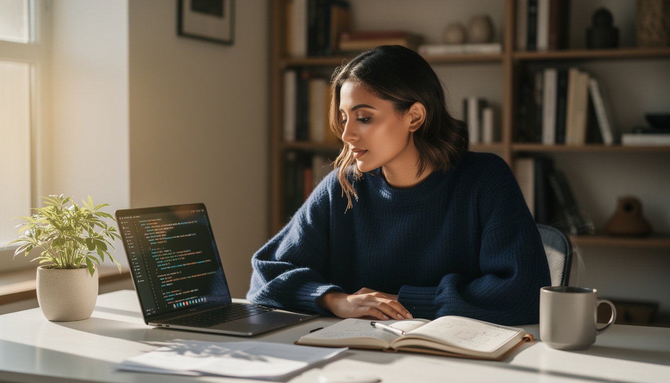 Osoba ucząca się programowania przy laptopie